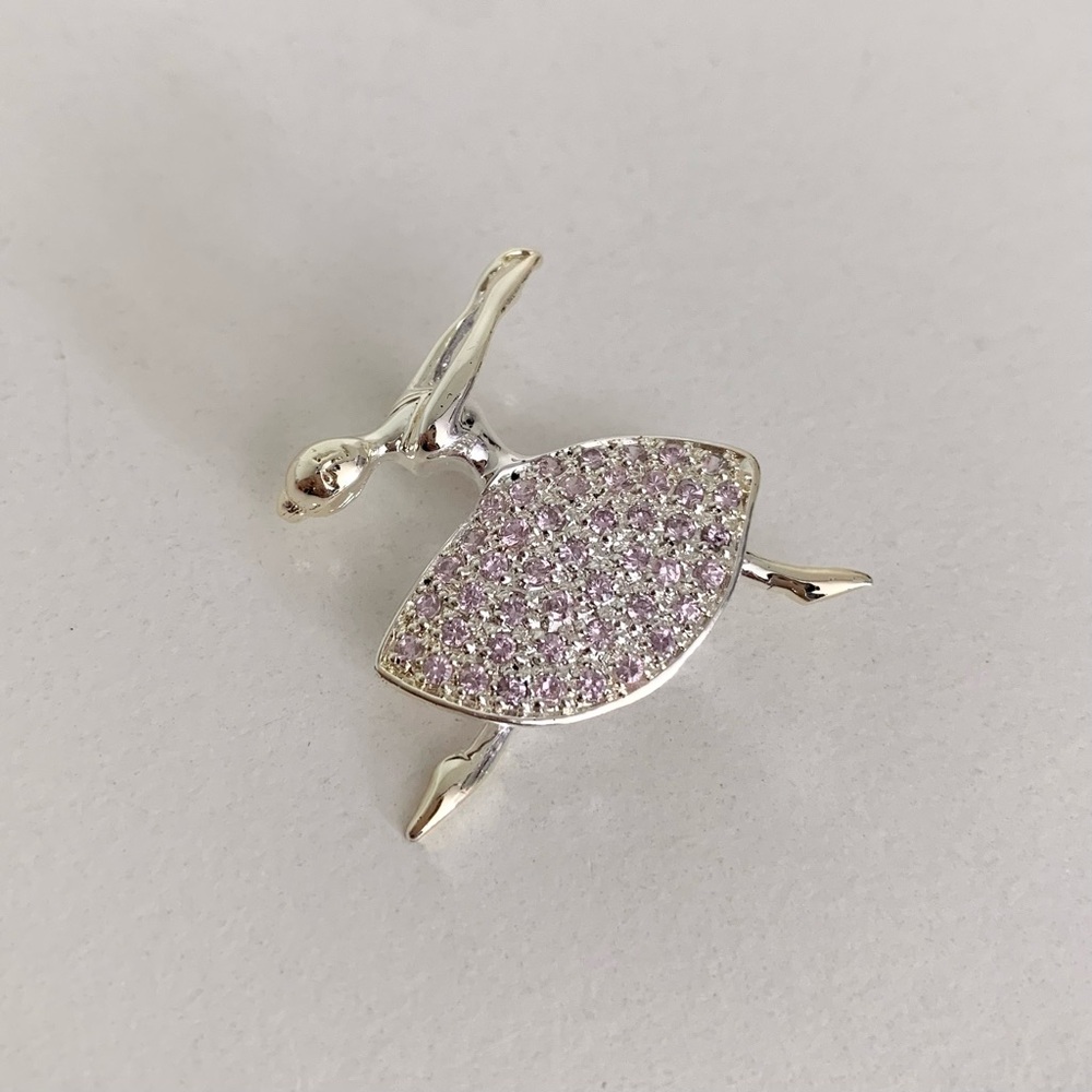 Hold Vintage Sterling Silver Ballerina Pink Pav Brooch